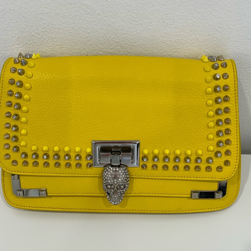 Phillip Plein Yellow Studded Leather Bag